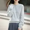Cárdigan de punto de lana cepillada, suave y mullido, para mujer, cuello redondo, talla petite, color liso, corte holgado, adecuado para usar en capas.