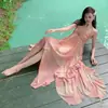 Vestido Longo Rosa de Verão para Férias na Beira-Mar com Detalhe de Rosa Tridimensional Vestido de Praia