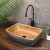 Lavabo de encimera retro con veta de madera sintética, lavabo creativo grande de forma ovalada para balcones de casa de huéspedes