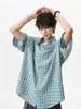 Camisa de Manga Corta a Cuadros Color-Block "Limón Fresco" para Hombres y Mujeres, Camisa Juvenil Estilo Miu de Verano, Camiseta Holgada de Moda