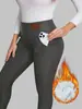 Bestseller Transfronteiriço Calças Leggings de Cintura Alta com Forro de Lã para Mulheres, Calças de Yoga Quentes Ajustadas para Outono/Inverno, Bolsos Elásticos, Calças Longas de Lã de Cordeiro