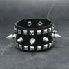 Moda Europeia e Americana Pulseira Larga de Couro Multicamadas com Rebites de Caveira Únicos e Ousados, Acessórios de Pulseira Punk Street Dance, Joias Punk