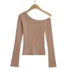 Outono e inverno nova swing ombro spice girl camisa de base justa manga longa feminina forrado de lã espessada sexy ombro interno camiseta top