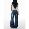 Calça Jeans Wide Leg Pregueada Estilo Retrô Americano de Cintura Alta para Mulheres Altas, Caimento Solto, Emagrecedor, Fluido, Corte Reto, Comprimento até o Chão