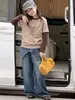 Novas calças jeans largas de outono estilo coreano para meninas, calças retas da moda e que afinam para crianças mais velhas, adequadas para primavera e outono, calças compridas até o chão