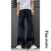 Jeans negros estilo americano nuevos 2026, unisex, versátiles de pierna recta, marca de moda, pantalones de pierna ancha de alta gama