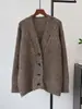 Suéter abrigo largo de punto casual retro holgado adelgazante de otoño e invierno 2026 nuevo cárdigan de punto versátil con cuello en V para mujer