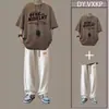 Traje de Manga Corta Estilo Japonés para Hombre Verano Estilo Hong Kong Casual Elegante Ins Moderno Conjunto Completo de Camiseta para Hombre con Pantalones Largos