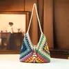 2026 Nova Bolsa Original Estilo Étnico Artístico de Ombro Único, Bolsa de Mão Casual Tecida Artesanal de Nicho para Mulheres, Bolsa de Praia