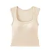 Top Corto de Cuello de Calabaza con Almohadillas en el Pecho, Camiseta sin Mangas Cropped para Mujer, Corte Ajustado, Base de Hombro Ancho, Nuevo Modelo 2026