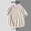 Tamanho grande meia manga masculina estilo coreano estudante moderno solto cor sólida camiseta meia manga tecido de algodão manga curta camiseta verão
