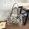 Bolsa Tote de PVC Transparente com Design Graffiti Verão Ins para Meninas, Perfeita para Compras, Passeios de Verão e Viagens à Praia, Bolsa de Ombro Chamativa