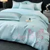 Juego de ropa de cama de cuatro piezas de alta gama, lujo ligero, todo algodón, bordado, para el hogar, dormitorios de estudiantes, funda de edredón suave y amigable con la piel, juego de sábanas