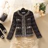 Moda Primavera 2023 Nova Elegante Socialite Feminina Curto Versátil Elegante Estilo Chanel Top de Lã Casaco Tweed Cardigan Feminino