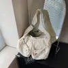 Bolsa Transversal de Menina Fofa Estilo Preguiçoso Bolsa Feminina Nova Bolsa Tote de Ombro Grande Capacidade Bolsa de Ombro para o Dia a Dia com Múltiplos Bolsos Plissada