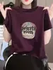 Camiseta de Manga Corta de Algodón Puro para Mujer, Camisa Base de Estilo Moderno Versátil con Estampado, Holgada, Adelgazante, Nuevo Estilo Verano 2026
