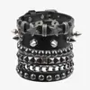 9 Peças de Venda Direta da Fábrica Exagerados Braceletes Masculinos de Couro Sintético, Joias de Pulseira Punk Europeias e Americanas Não Convencionais com Tachas e Rebites