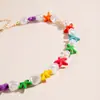 Collar TK transfronterizo más vendido, estilo bohemio oceánico, collar de perlas de estrella de mar turquesa dopamina colorida con cadena de cola