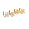 Pendientes de Flor de Cerezo Estilo Coreano Inspirados en Ins, Simples y Dulces, Diseño de Flor Ultra-Hada con Circonita en Forma de Corazón Micro-Incrustada, Clips para Orejas para Mujeres