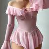Vestido Sexy de Malla Transparente Europeo y Americano Personalizado de un Hombro Pura Lust Uniforme Sexy Lencería Chica Sexy de Manga Larga