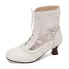 Botas de moda con bloques de color y encaje, punta redonda, tacón medio, talla grande para mujer, hasta la pantorrilla, para comercio transfronterizo 38-14