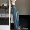 Jeans Rectos Color Gris Cemento para Mujer, Novedad Verano 2025 Cintura Alta Ajustados Pierna Estrecha Ancha Largos hasta el Suelo para Mujer