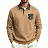 2026 Moletom com Capuz Polo de Manga Longa Masculino Estampado Gola Lapela Bolso Cor Sólida Casual Pulôver Top