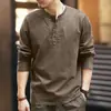 Camiseta de manga comprida estilo retrô americano Glanlu, nova coleção de outono masculina, camisa de gola Henley com corte solto, camada base de workwear masculino