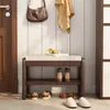 Banco para Trocar Sapatos de Madeira Maciça para Sala de Estar, Entrada de Casa, com Almofada Macia, Banco para Calçar Sapatos, Banco de Entrada, Armário de Sapatos, Aço Inoxidável
