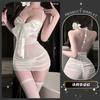Lingerie Sexy com Estilo Puro e Sedutor, Apresentando um Laço, Camisola de Renda Transparente Franzida, Decote Revelador e Design Sedutor Transparente