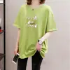 Camiseta de Manga Corta Estampada de Moda para Mujer, Estilo Nuevo Verano 2026, Longitud Media, Corte Holgado, Tallas Grandes, Top Adelgazante