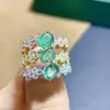 Anillo de Plata de Ley S925 con Esmeralda Natural Moda Diseño de Nicho Ovalado 5*7mm Anillo Soporte Vacío Venta al por Mayor