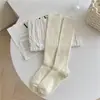 Calcetines de Lana para Pantorrilla Otoño e Invierno para Mujer Estilo Japonés Retro Calcetines de Lana de Doble Aguja Rayas Verticales Color Puro Tubo Largo Felpa Versátil