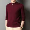 Suéter Novo de Gola Alta para Outono e Inverno para Homens de Meia-Idade, Cor Sólida, Top com Meio Zíper, Camada Base de Tricô Solta na Moda