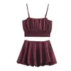 Traje Sexy de Chica Caliente para Mujer, Top de Tirantes Corto Estilo Globo 7969256, Pantalones Culotte de Linterna, Falda Corta 9532606