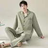 Pijama para hombre, algodón puro, cuello de camisa, manga larga, corte holgado, casual, nuevo conjunto para casa primavera/otoño, se puede usar para salir