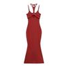 Vestido Sexy Halterneck Ombro a Ombro Suspensório Design de Verão Cintura Justa Saia Quadril Menina Quente Saia Longa Atacado