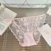 Sueño de Copo de Nieve~Bragas sexys de encaje romántico estilo francés, huecas de deseo puro, corte alto, entrepierna de algodón puro, calzones para mujer