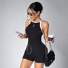 Mono de Yoga Hecho a Medida Transfronterizo con Diseño de Bloques de Color Europeos y Americanos, Mono de una Pieza sin Espalda con Shorts, Conjunto Deportivo de Fitness Todo en Uno para Pilates