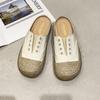 Zapatillas de Lona para Mujer Suela Gruesa Para Usar Afuera Con Cordones Perezosas de Verano Zapatos de Pescador Paja Todo Fósforo Planas Estudiantes Zapatillas de Primavera