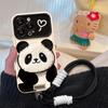 Adecuado para Funda de Teléfono Móvil Apple iPhone 17 Pro Max 15 Muñeco Panda de Peluche Cordón 16 Silicona 14 Linda Femenina