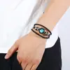 Pulseras de Cuero con Piedras de Hora del Zodiaco Europeas y Americanas Más Vendidas, Pulseras de Cuero Genuino Tejidas a Mano con Cuentas Vintage al por Mayor