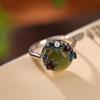 S925 prata esterlina incrustada jade cloisonne anel de flor Hetian jade redondo ovo superfície anel aberto pulseira temperamento feminino