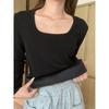 Camiseta de Velour Grueso de Manga Larga con Cuello Cuadrado para Bebé y Mujer, Ropa Interior Térmica Ajustada para Otoño e Invierno 2026