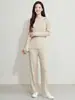 Conjunto Minimalista de Dos Piezas Estilo Miyake para Adelgazar con Top con Abertura Izquierda y Pantalones para Mujer, con Efecto de Caída, Adecuado para el Trabajo y el Uso Casual