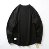 Algodão penteado! Absorvente de umidade e respirável! Camada base masculina de outono com gola redonda, camiseta casual de manga longa de cor sólida estilo japonês, moderna