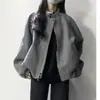 Jaqueta Feminina Nova de Couro Sintético para Primavera e Outono de 2026, Estilo Coreano, Simples e Vintage, Jaqueta Versátil Cinza com Gola Alta