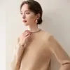 Coleção nova outono/inverno 2026 amiga da pele: suéter feminino de cashmere macio e grosso com gola alta parcial, segunda pele de lã de caimento solto para outono e inverno