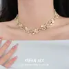 Colar Vintage Folha de Ginkgo Pérola Estilo Palaciano Brincos Versáteis de Luxo Leve Moda Conjunto de Design de Nicho de Ponta