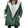 Abrigo de Lana para Mujer 2025 Invierno Nuevo Estilo Harajuku Sencillo Color Sólido Casual Cardigan con Botones de Longitud Media con Capucha